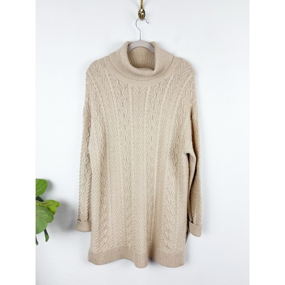 Halogen Sweaters - Halogen Cream Cable Knit Turtleneck Sweater Dress Sz L